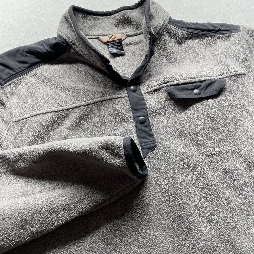 511 Tactical Pullover Men 2XL Gray Fleece Sweater Sweatshirt Snaps Logo Patch